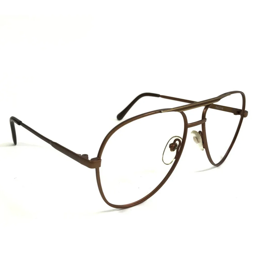 Vintage Record Eyeglasses Frames MK15 Col.714 Brown Aviator Wire Rim 56-16-140